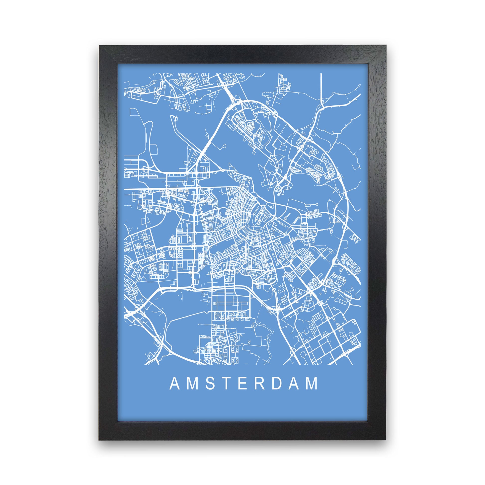 Amsterdam Map Blueprint Art Print by Pixy Paper Black Grain