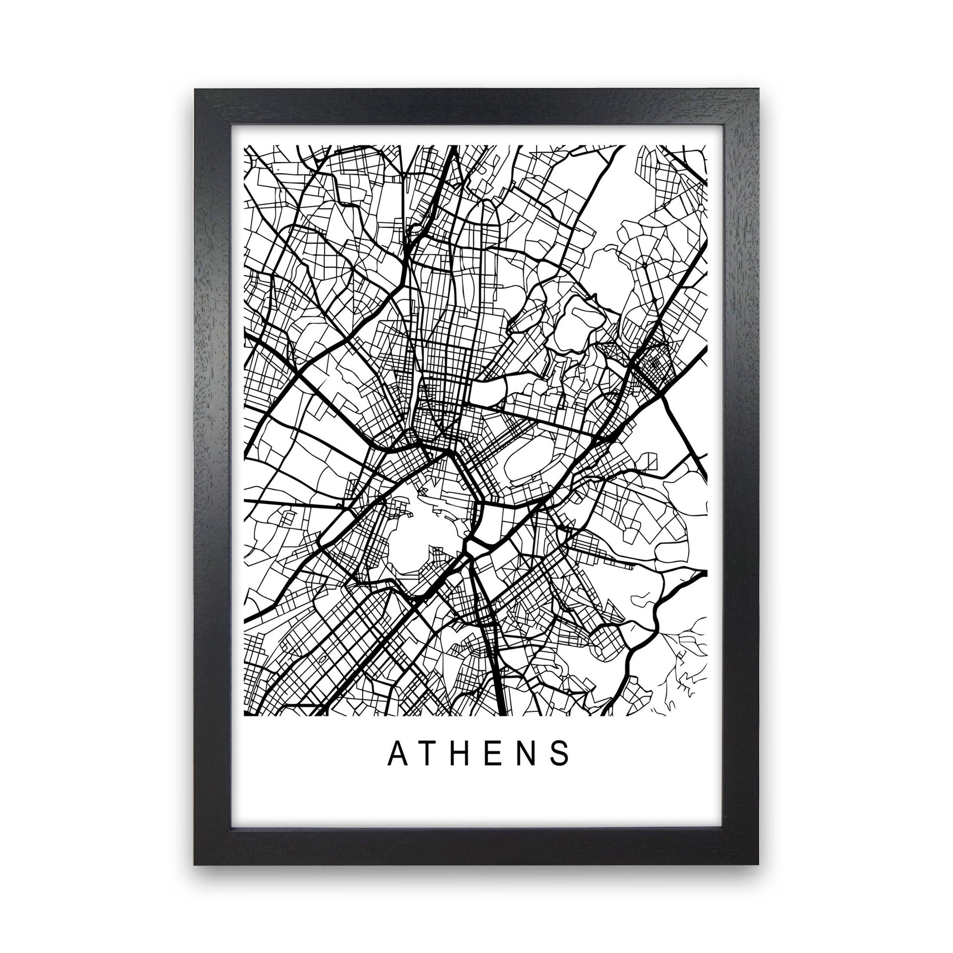 Athens Map Art Print by Pixy Paper Black Grain