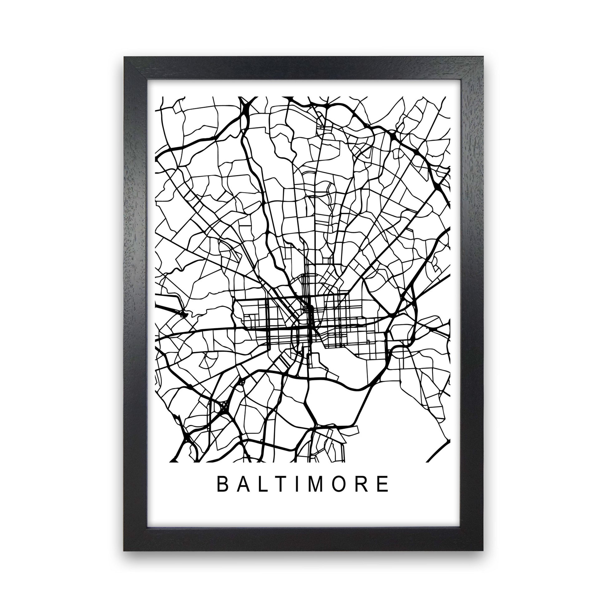 Baltimore Map Art Print by Pixy Paper Black Grain