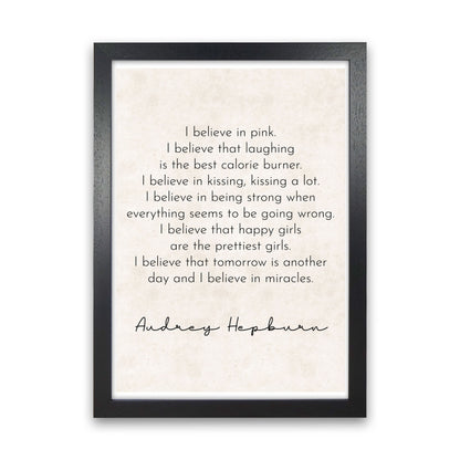 Happy Girls Are The Prettiest - Audrey Hepburn Art Print by Pixy Paper Black Grain