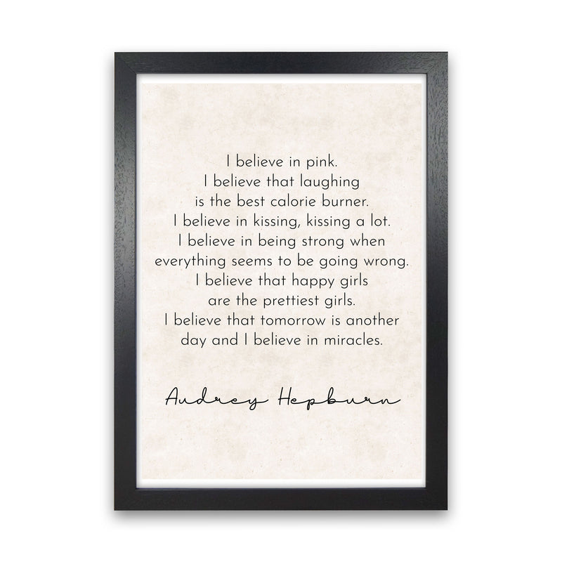 Happy Girls Are The Prettiest - Audrey Hepburn Art Print by Pixy Paper Black Grain
