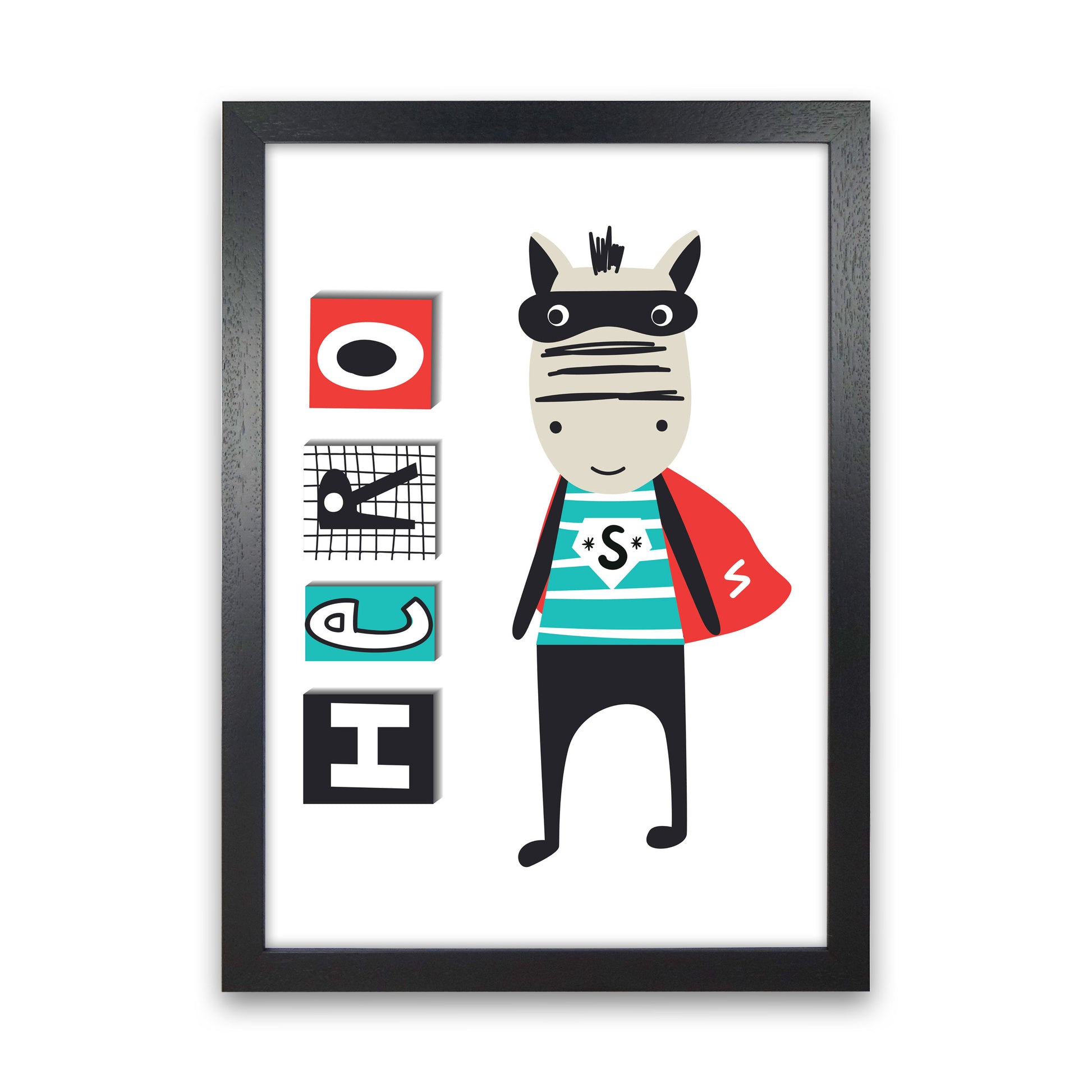 Hero zebra animal Art Print by Pixy Paper Black Grain
