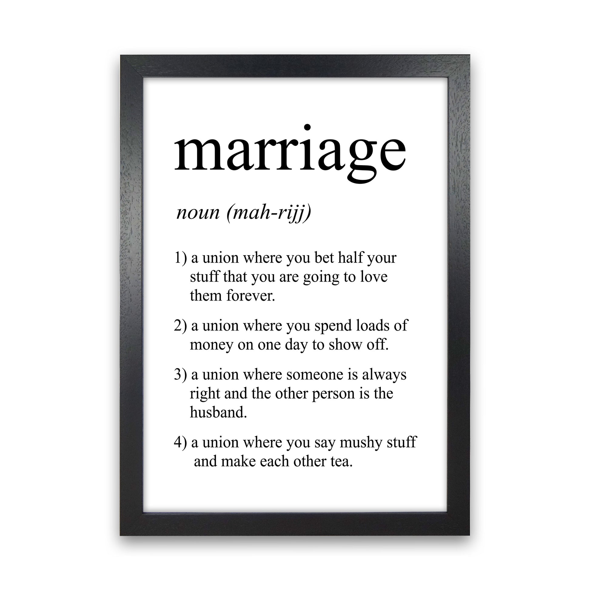 Marriage Definition Art Print by Pixy Paper Black Grain