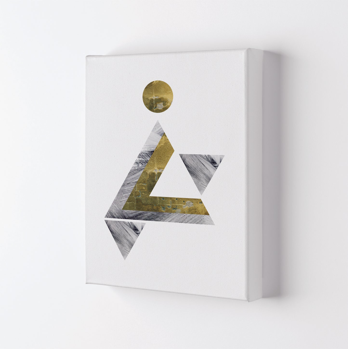 Gold And Grey Triangle With Moon Abstract Modern Print Canvas