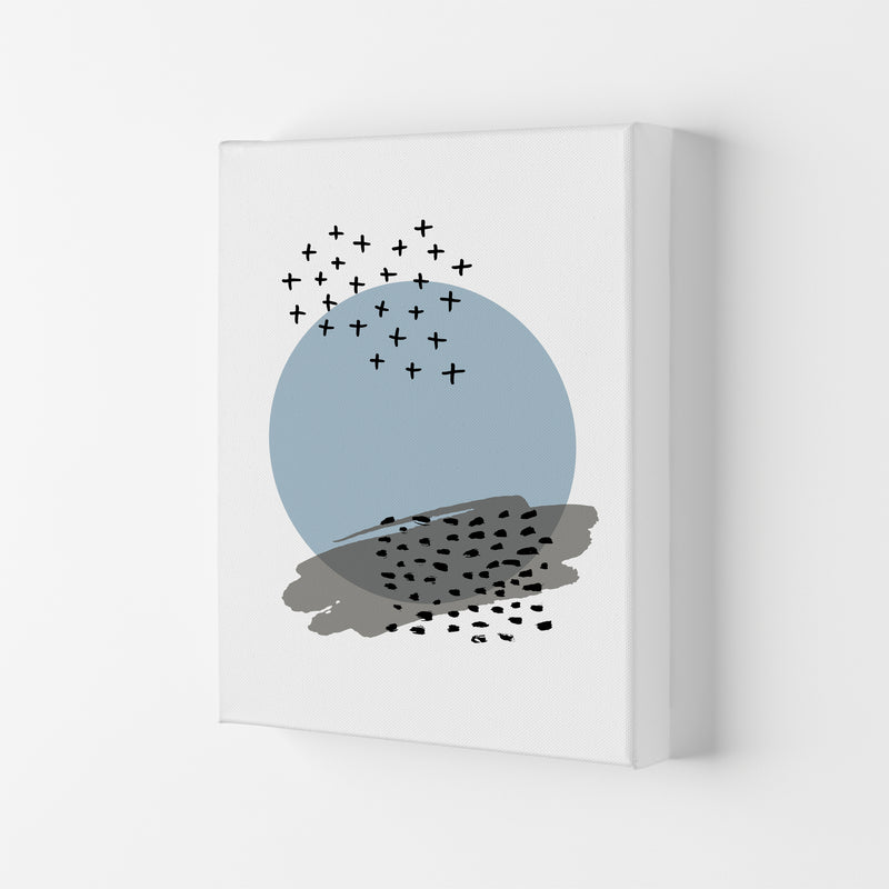 Blue Abstract Circle With Black Dashes Modern Print Canvas