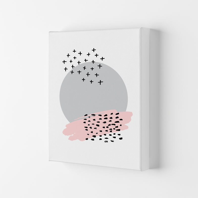 Abstract Grey Circle With Pink And Black Dashes Modern Print Canvas