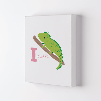 Alphabet Animals, I Is For Iguana Framed Nursey Wall Art Print Canvas