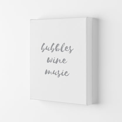 Bubbles Wine Music Grey, Bathroom Framed Typography Wall Art Print Canvas