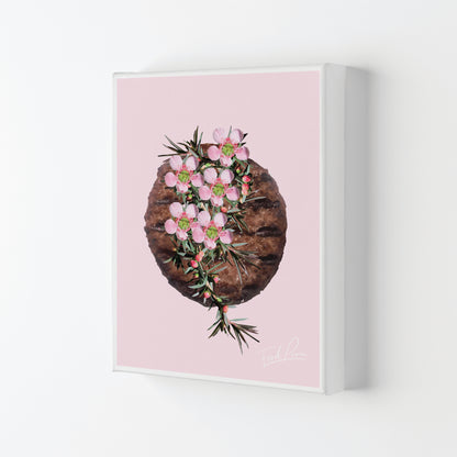 Pink Burger Floral Food Print, Framed Kitchen Wall Art Canvas