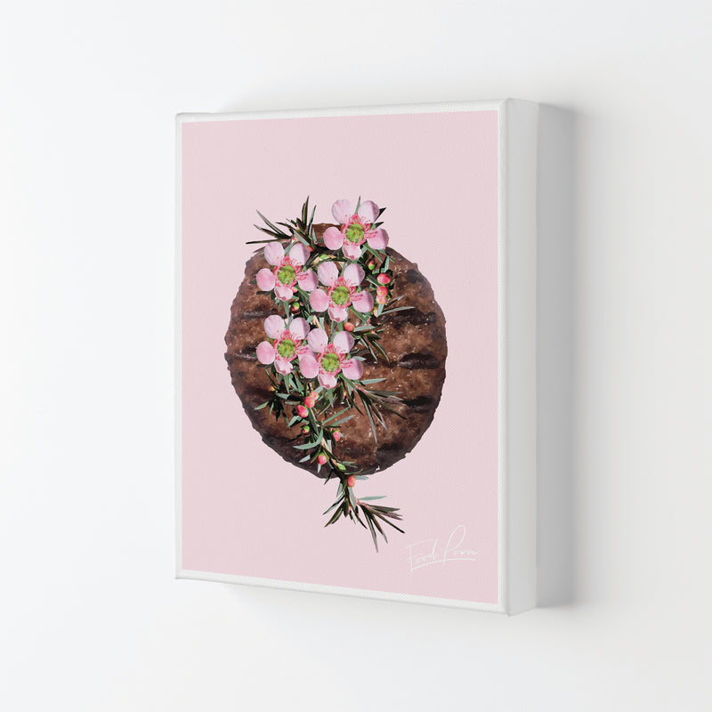 Pink Burger Floral Food Print, Framed Kitchen Wall Art Canvas