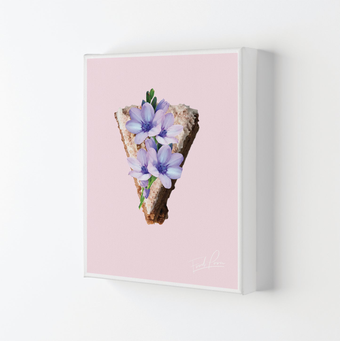 Pink Coffee Cake Floral Food Print, Framed Kitchen Wall Art Canvas