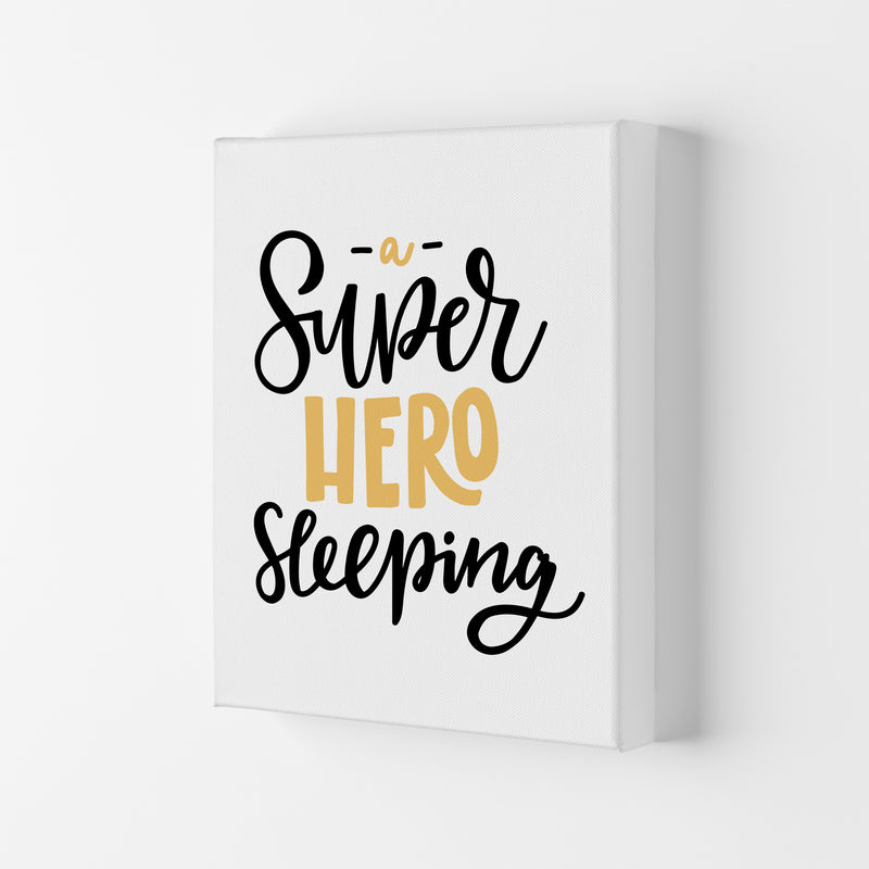 Superhero Sleeping Mustard And Black Framed Nursey Wall Art Print Canvas