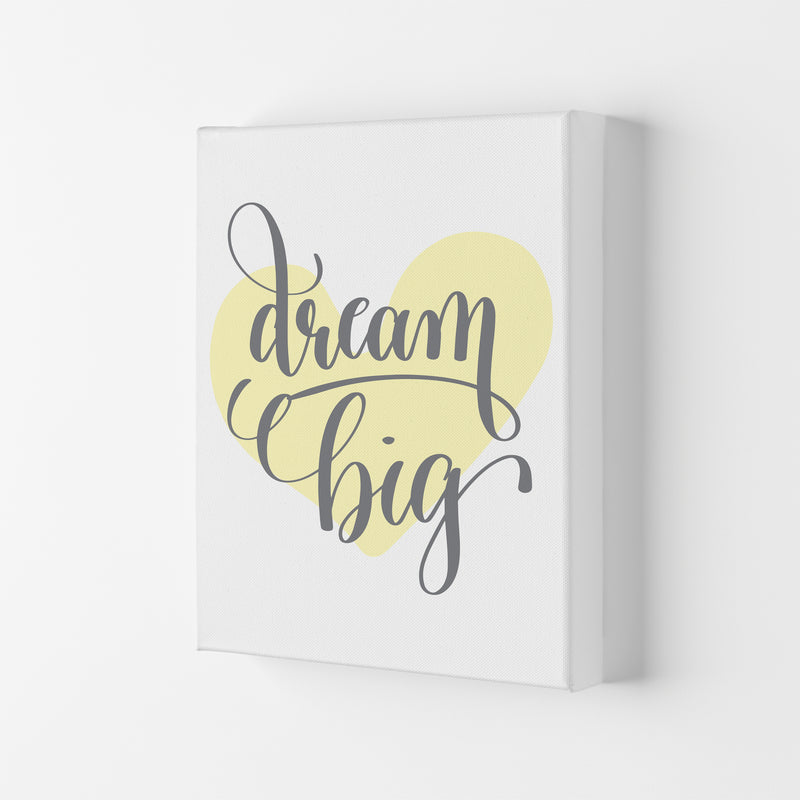 Dream Big Yellow Heart Framed Nursey Wall Art Print Canvas