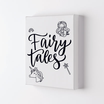 Fairy Tales Black Framed Nursey Wall Art Print Canvas