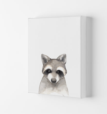 Forest Friends, Cute Raccoon Modern Print Animal Art Print Canvas
