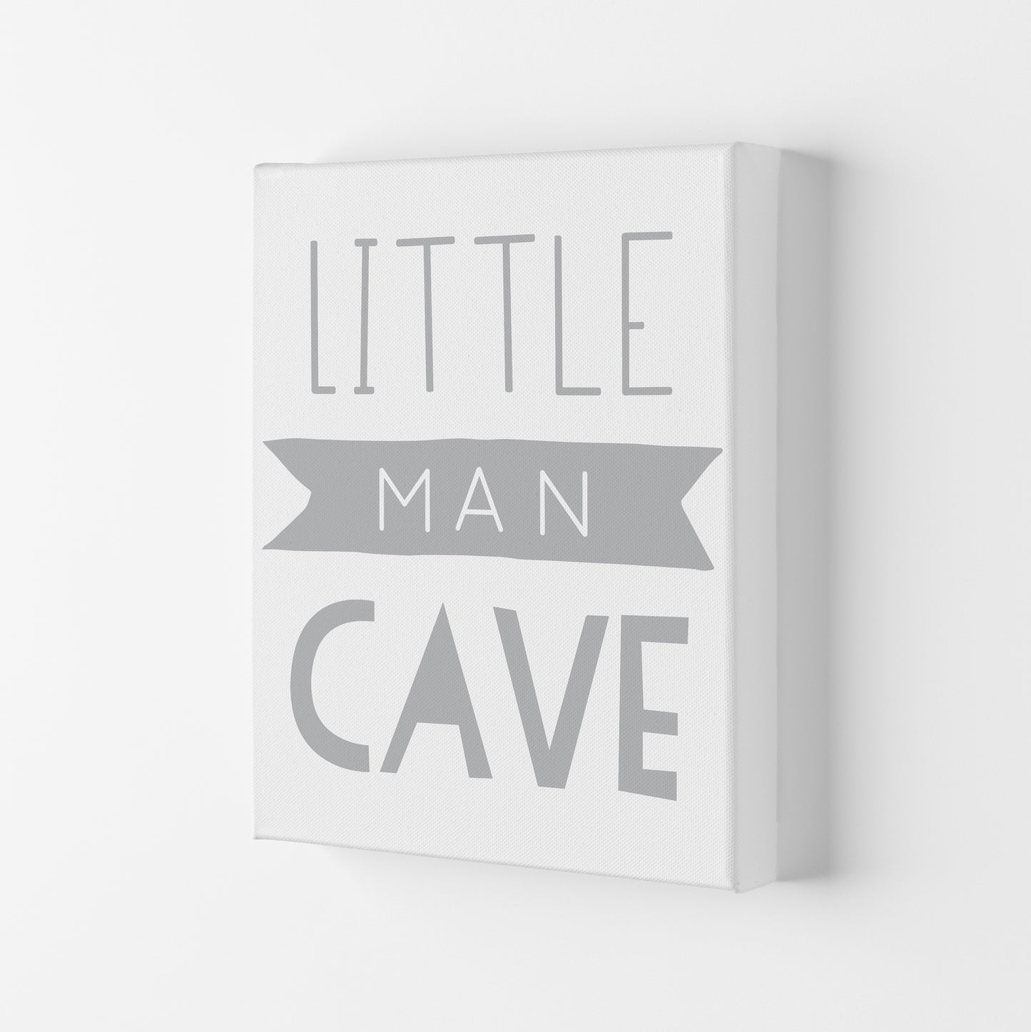 Little Man Cave Grey Banner Framed Nursey Wall Art Print Canvas