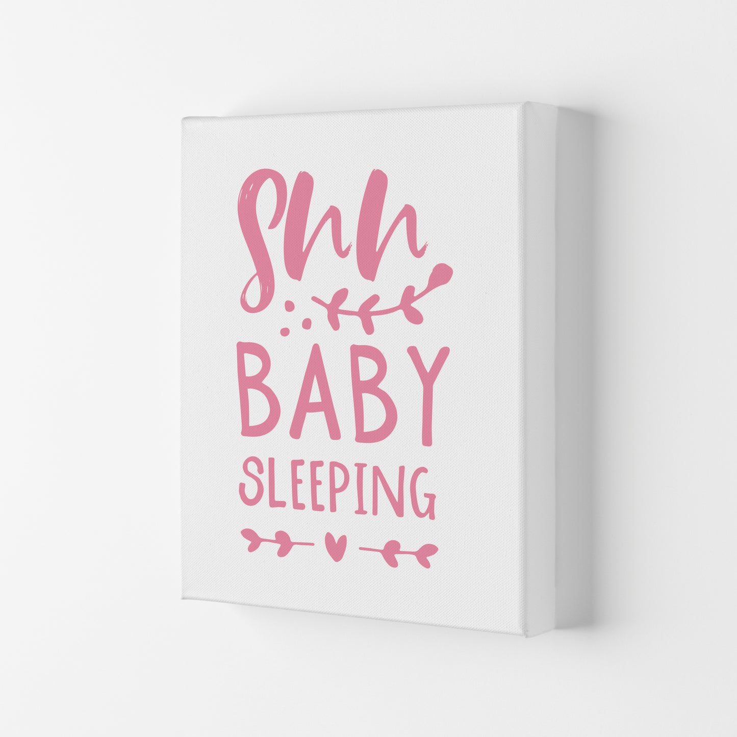 Shh Baby Sleeping Pink Framed Nursey Wall Art Print Canvas