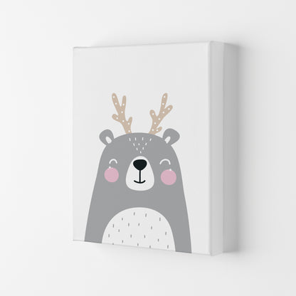 Grey Bear With Antlers Modern Print Animal Art Print Canvas