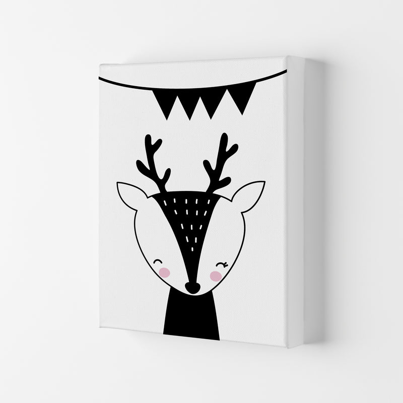 Scandi Black Deer With Banner Framed Nursey Wall Art Print Canvas