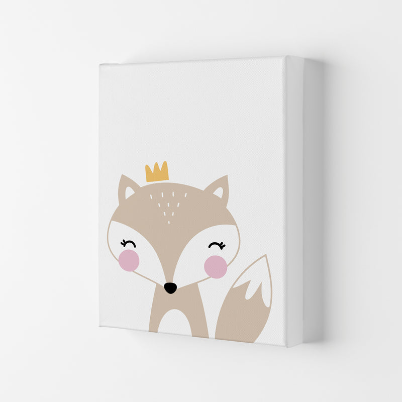 Scandi Beige Fox With Crown Framed Nursey Wall Art Print Canvas