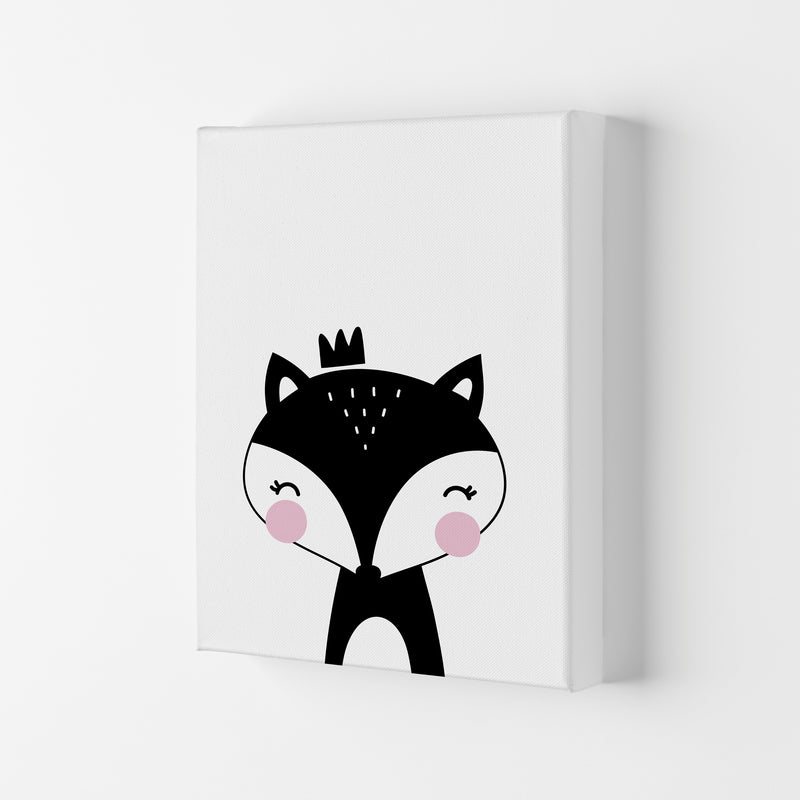 Scandi Black Fox With Crown Framed Nursey Wall Art Print Canvas