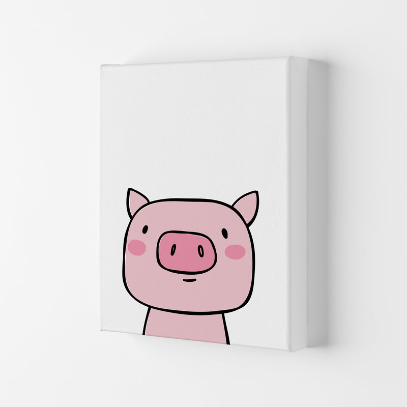 Scandi Pink Pig Framed Nursey Wall Art Print Canvas