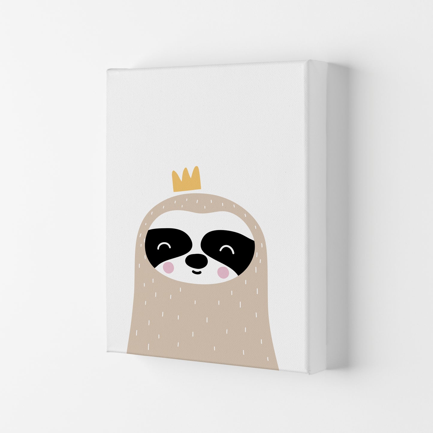 Scandi Sloth With Crown Framed Nursey Wall Art Print Canvas