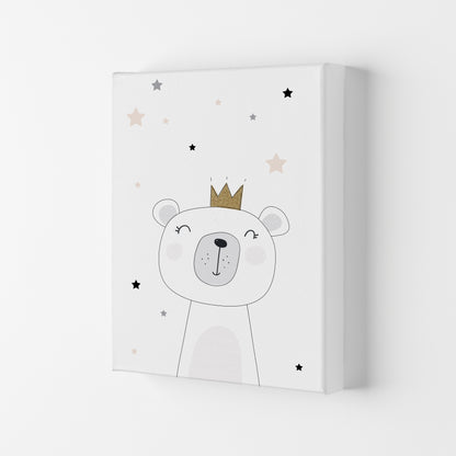 Scandi Cute Bear With Crown And Stars Print, Framed Childrens Wall Art Canvas