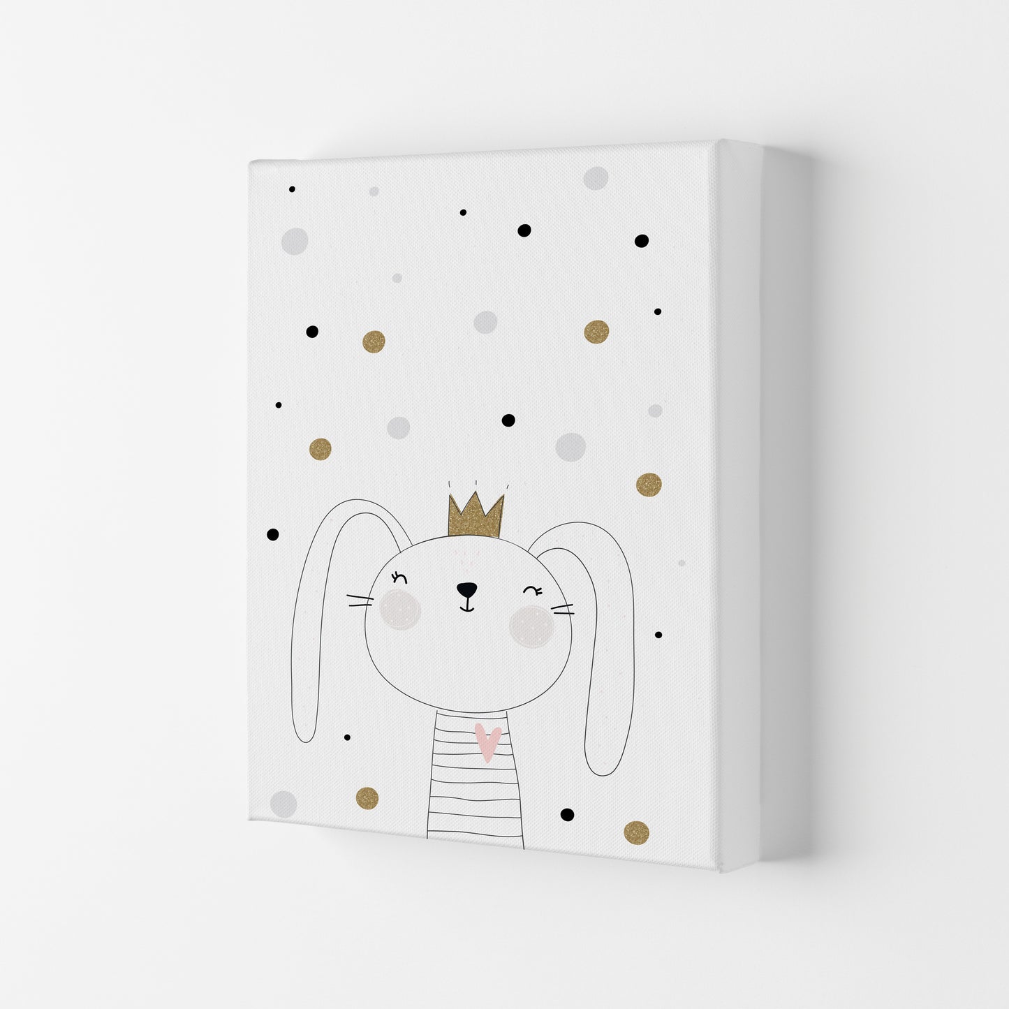 Scandi Cute Bunny With Crown And Polka Dots Modern Print Canvas