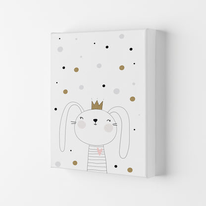 Scandi Cute Bunny With Crown And Polka Dots Modern Print Canvas