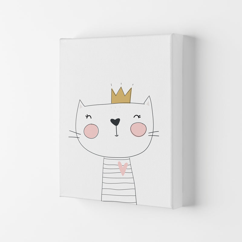 Scandi Cute Cat With Crown Framed Nursey Wall Art Print Canvas