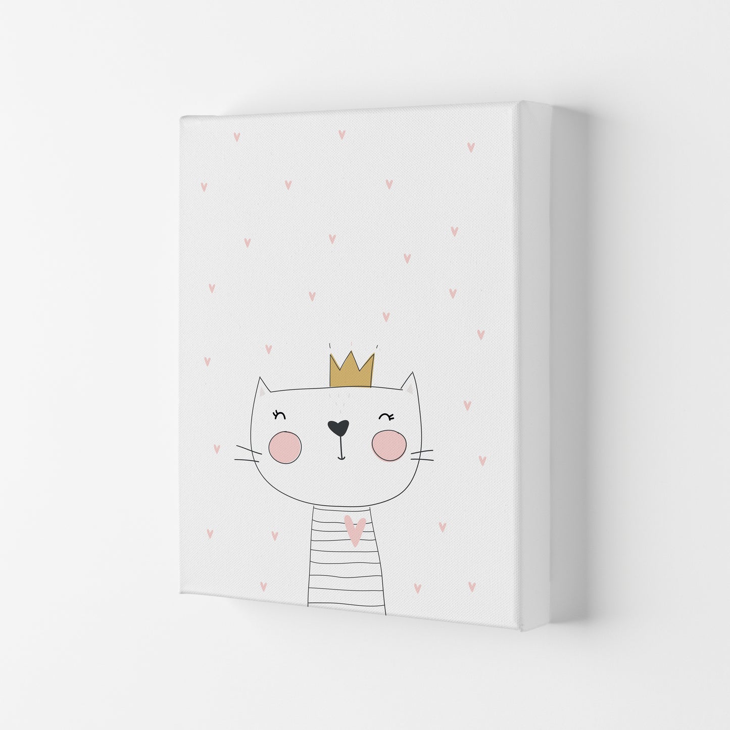 Scandi Cute Cat With Crown And Stars Framed Nursey Wall Art Print Canvas