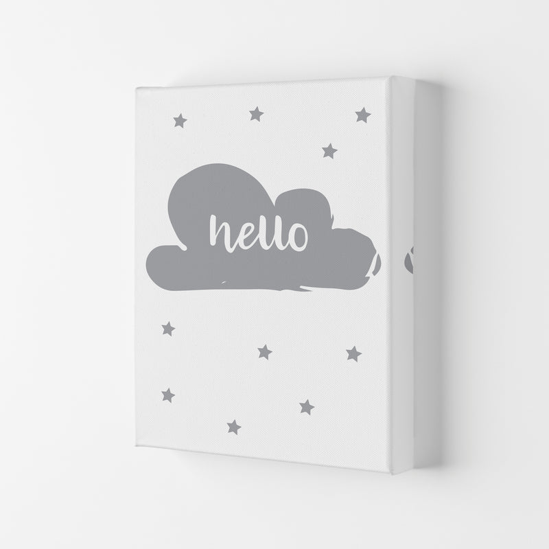 Hello Cloud Grey Framed Nursey Wall Art Print Canvas