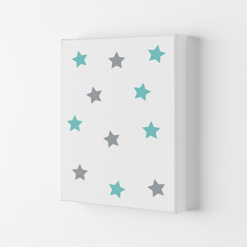 Mint And Grey Stars Framed Nursey Wall Art Print Canvas