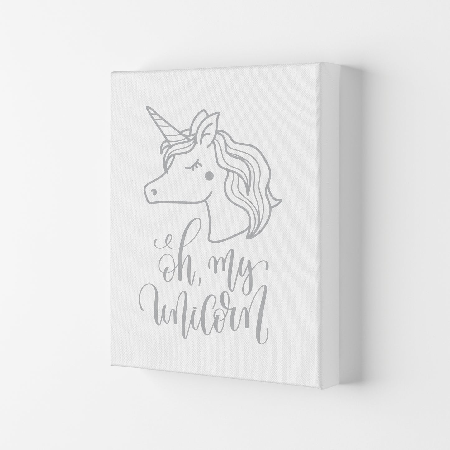 Oh My Unicorn Grey Framed Nursey Wall Art Print Canvas