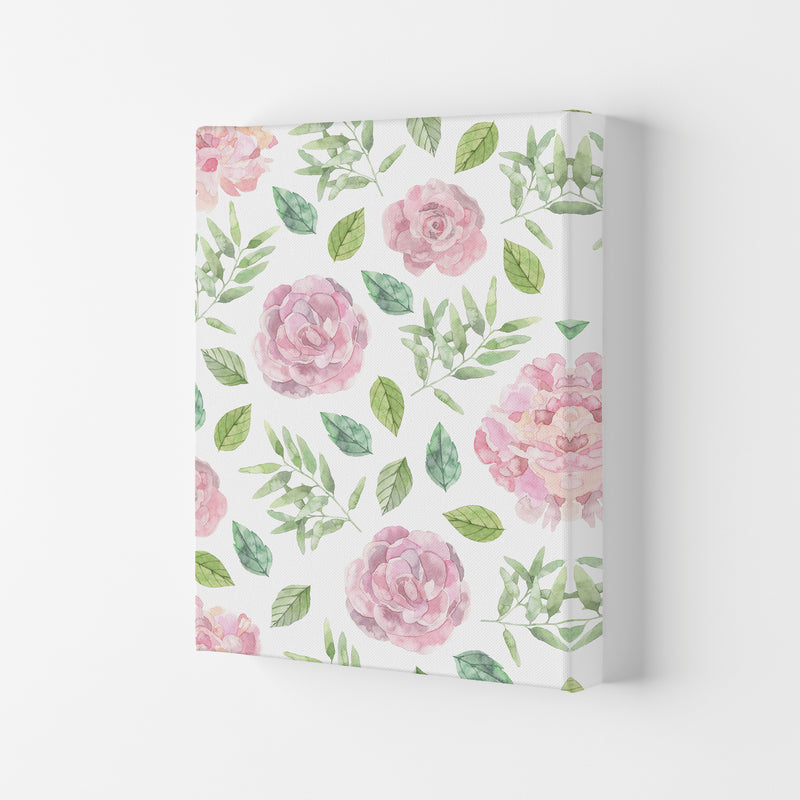 Pink Floral Repeat Pattern Modern Print, Framed Botanical & Nature Art Print Canvas