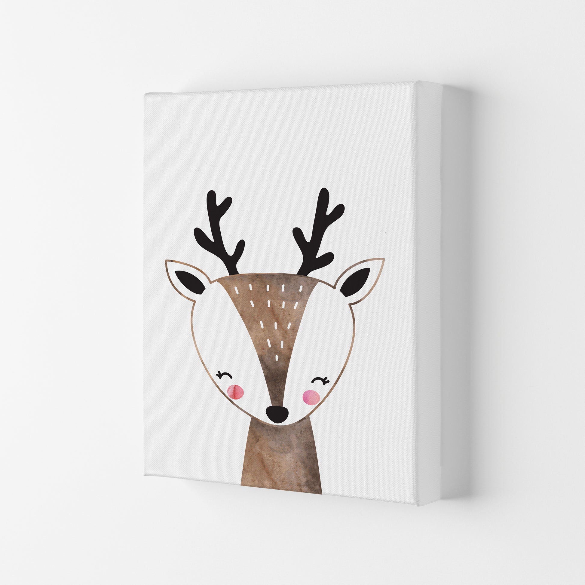 Scandi Brown Deer Watercolour Framed Nursey Wall Art Print Canvas