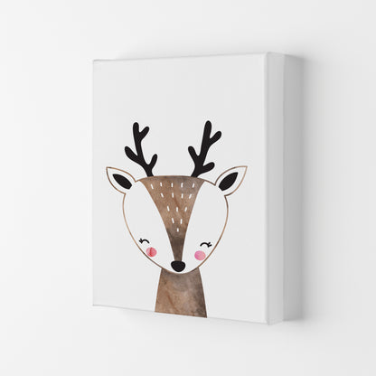 Scandi Brown Deer Watercolour Framed Nursey Wall Art Print Canvas
