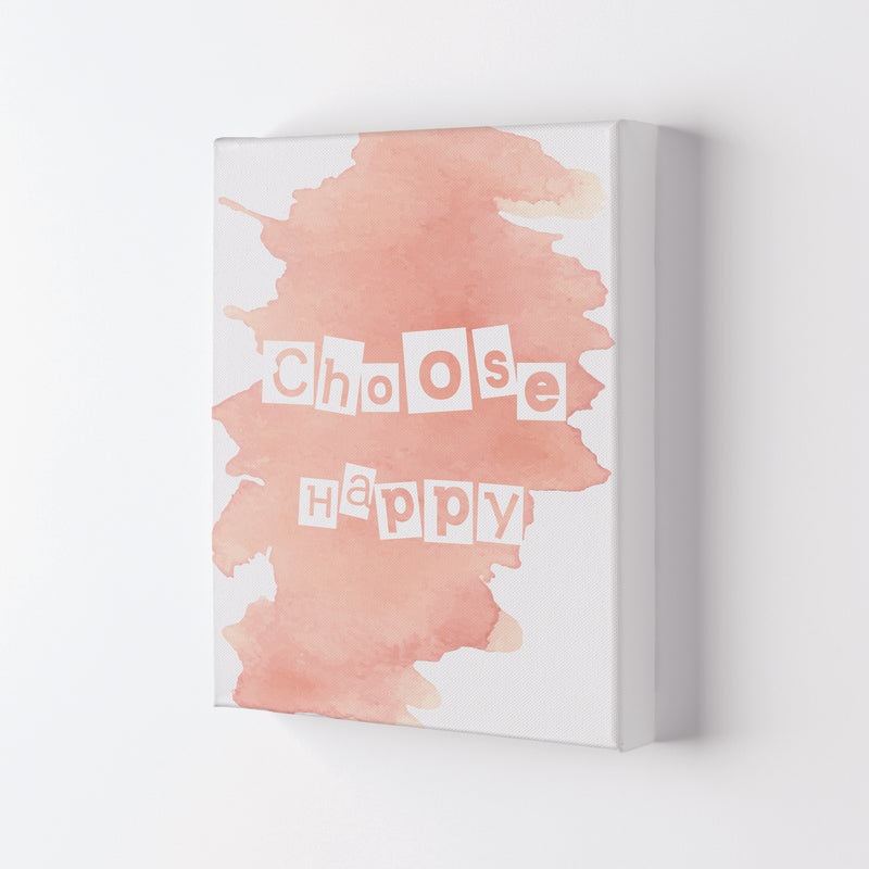 Choose Happy Peach Watercolour Modern Print Canvas