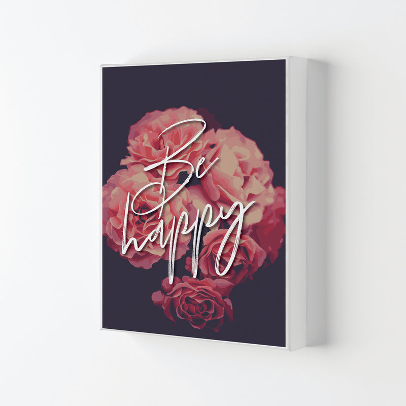 Be Happy Floral Modern Print, Framed Botanical & Nature Art Print Canvas