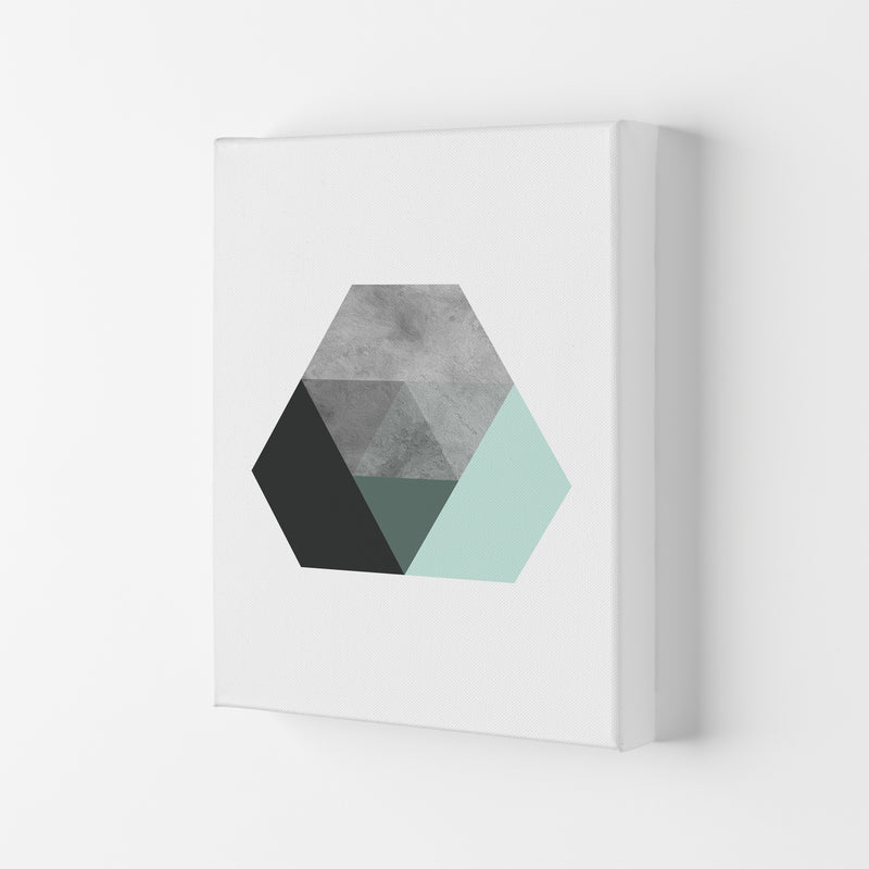 Geometric Mint And Black Hexagon  Art Print by Pixy Paper Canvas