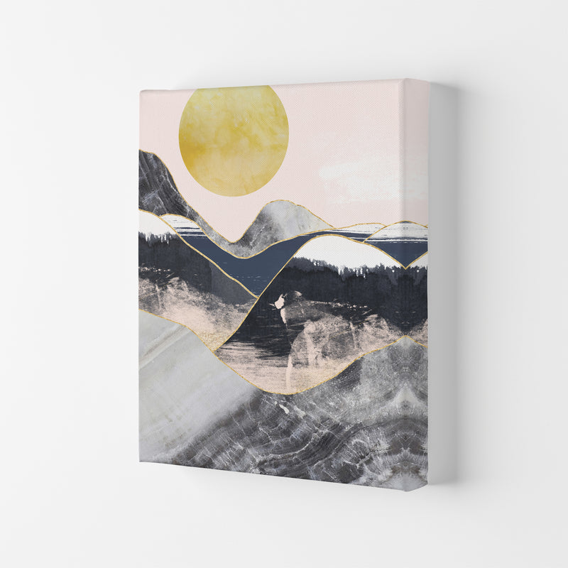 Gold Moon Navy Marble Mountains  Art Print by Pixy Paper Canvas