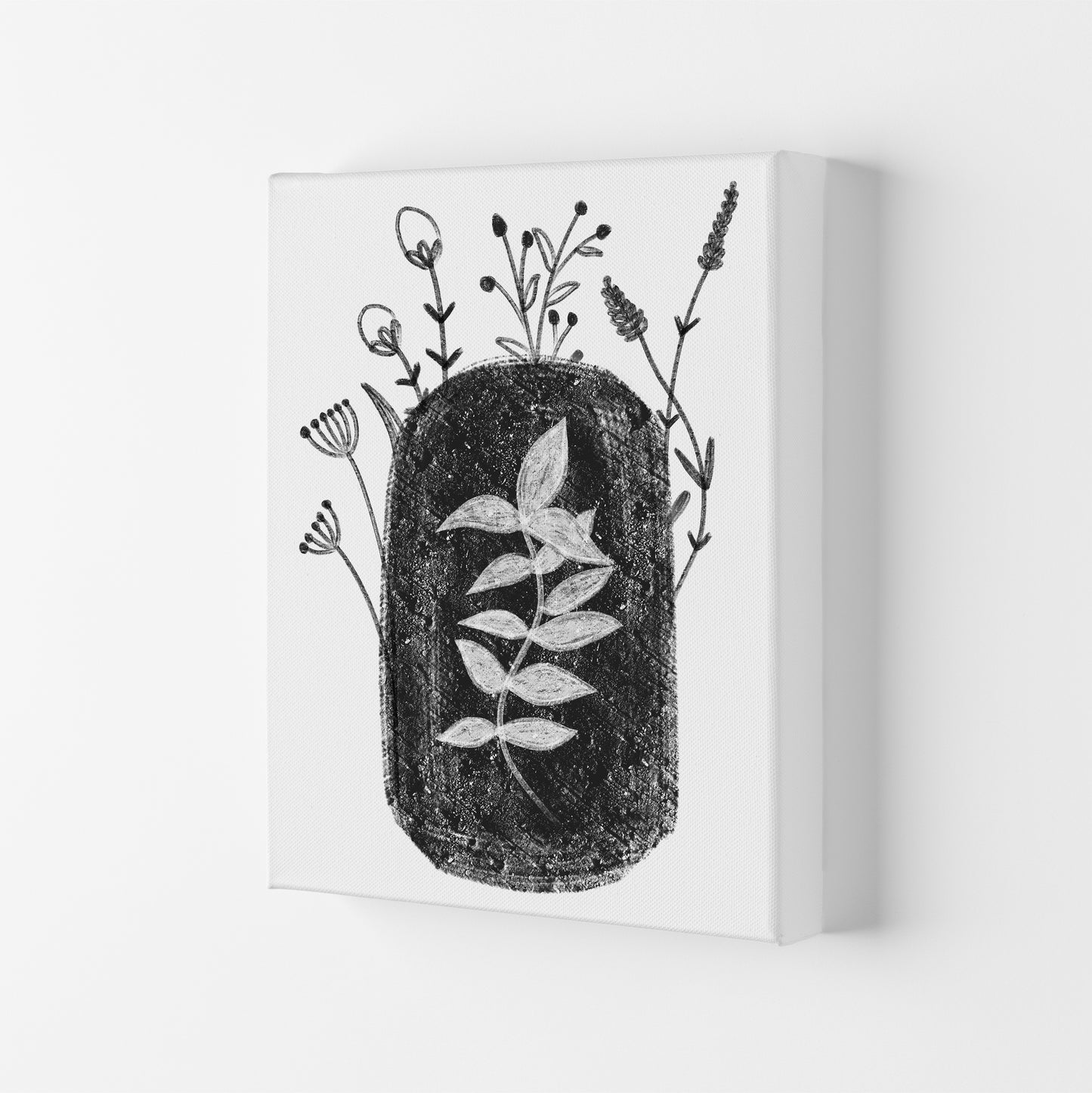 Dalia Chalk Black Floral  Art Print by Pixy Paper Canvas
