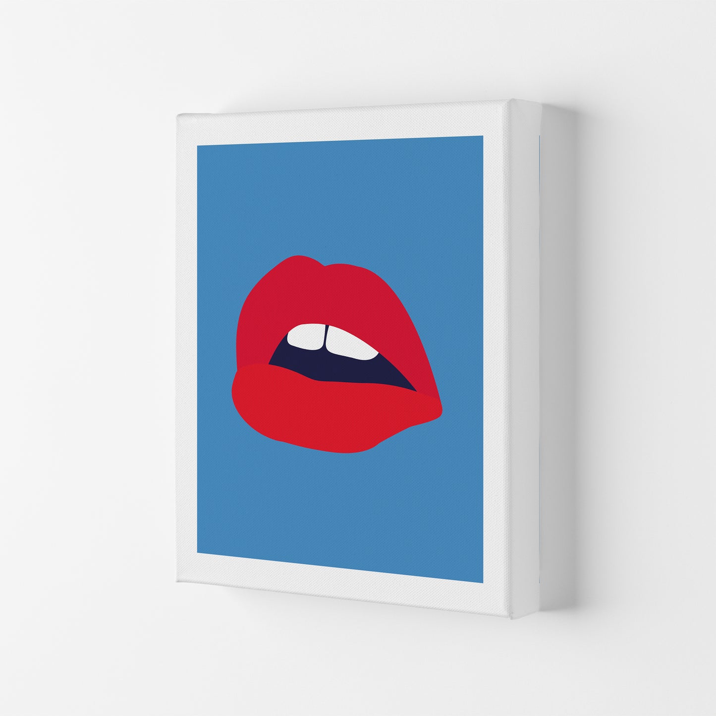 Red Lips Blue Back  Art Print by Pixy Paper Canvas