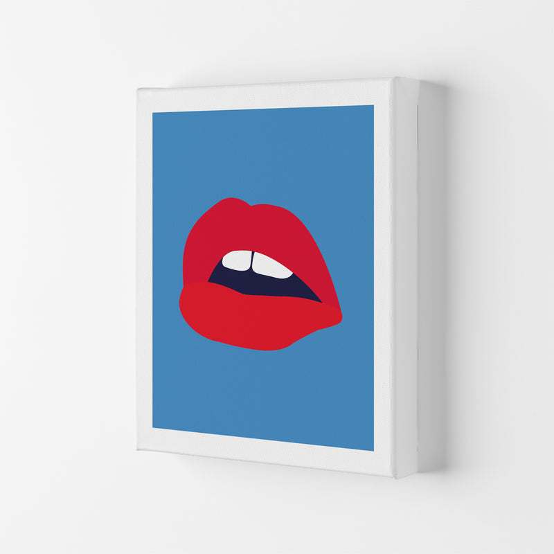 Red Lips Blue Back  Art Print by Pixy Paper Canvas