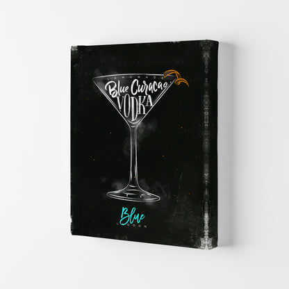 Blue Lagoon Cocktail Black  Art Print by Pixy Paper Canvas