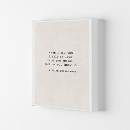 When I Saw You - Shakespeare  Art Print by Pixy Paper Canvas