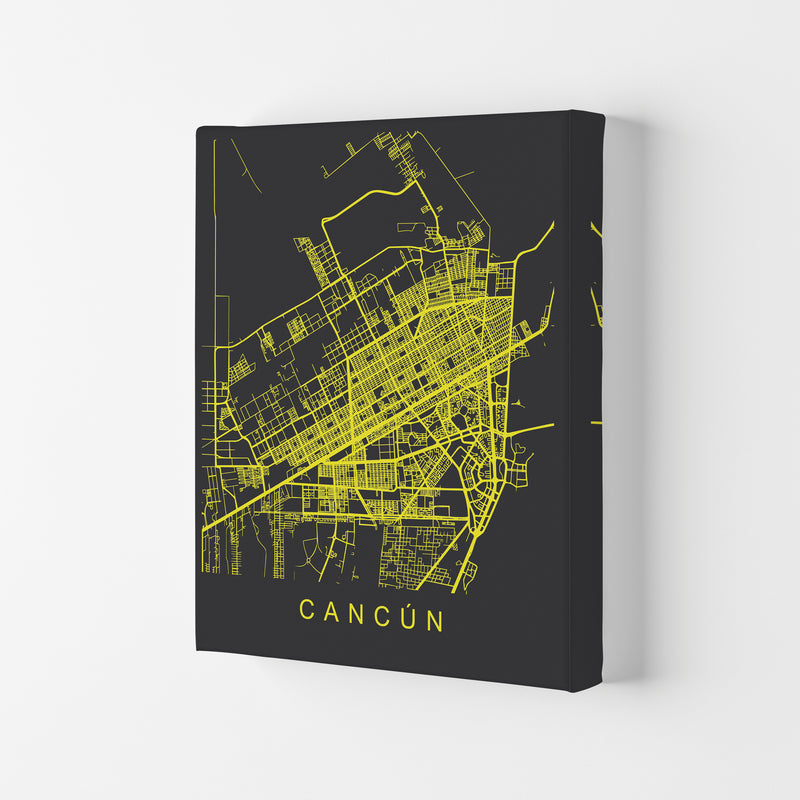 Cancun Map Neon Art Print by Pixy Paper Canvas