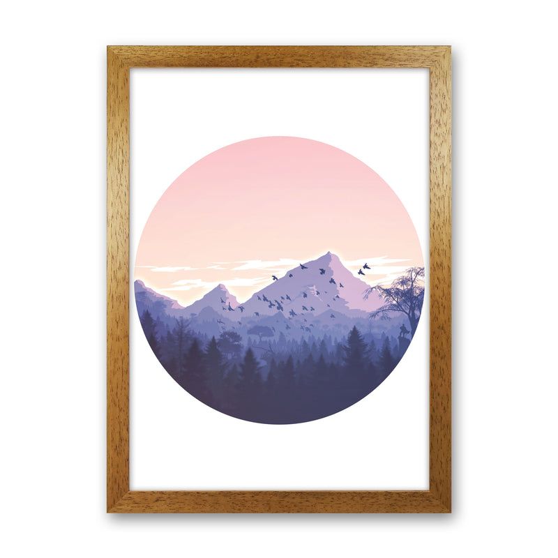 Pink Mountains Circle Abstract Modern Print Oak Grain