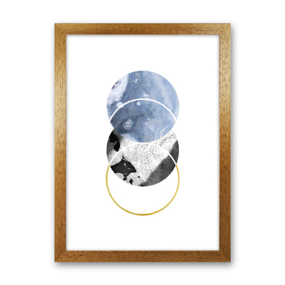 Blue And Gold Abstract Circles Modern Print Oak Grain